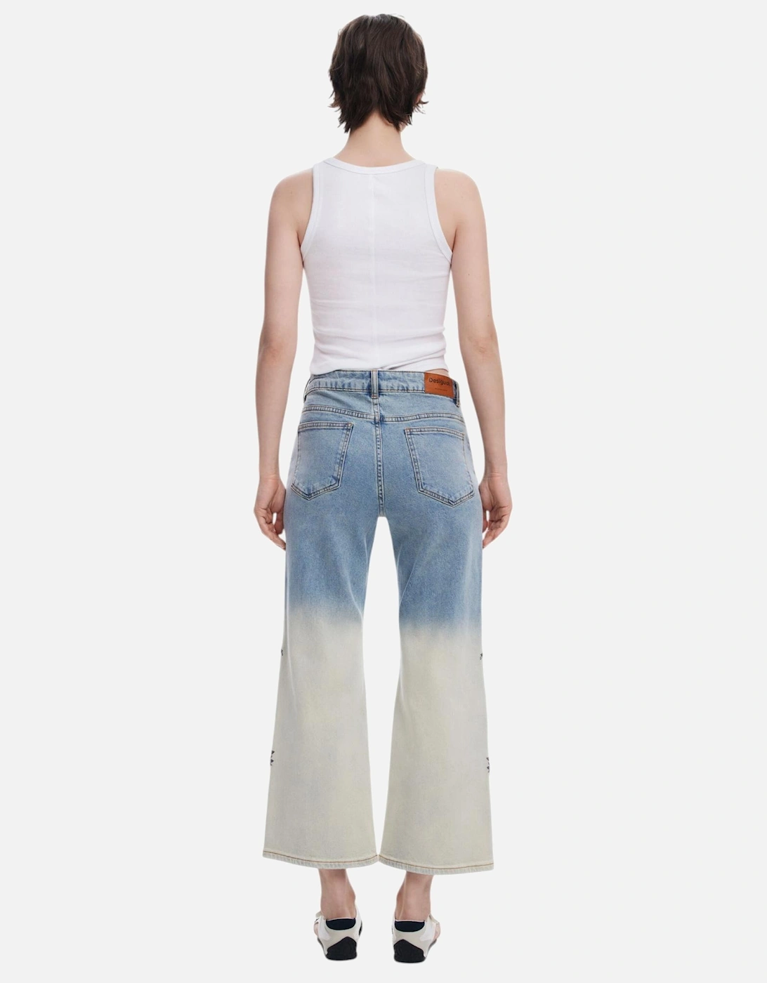 Floral Pattern Zip Button Jeans Women - Blue