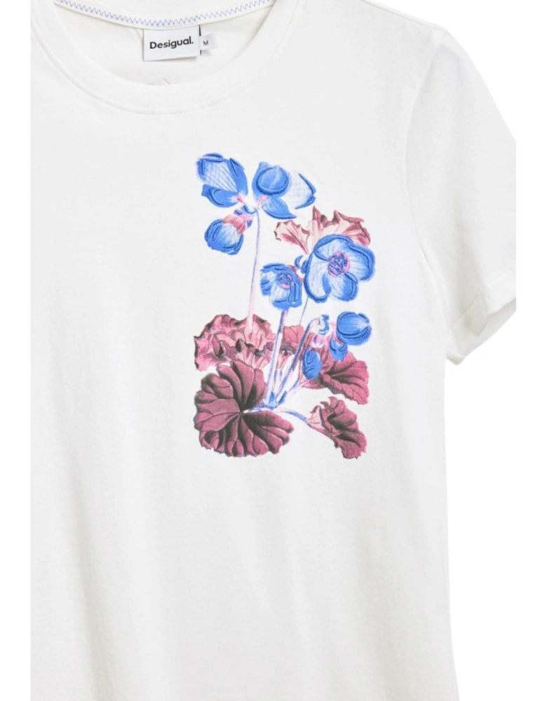 Printed Round Neck Short Sleeve T-shirt Women - White Shirts