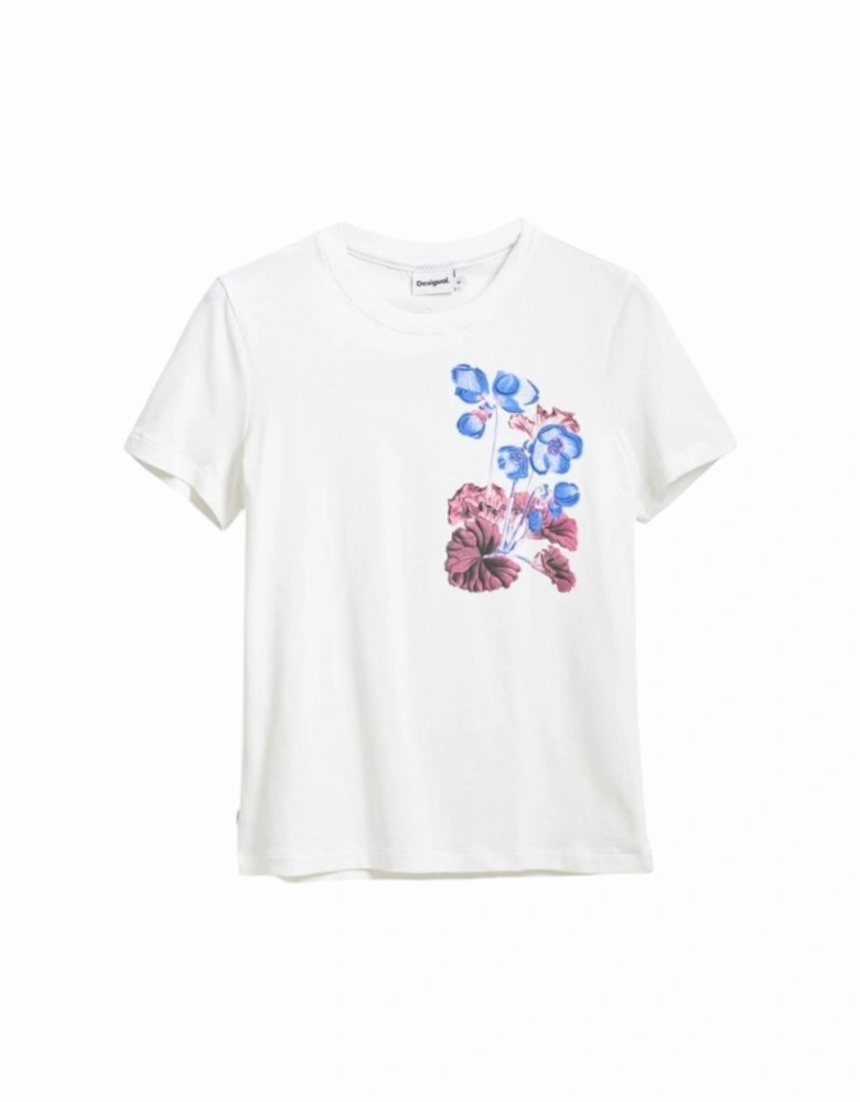 Printed Round Neck Short Sleeve T-shirt Women - White Shirts