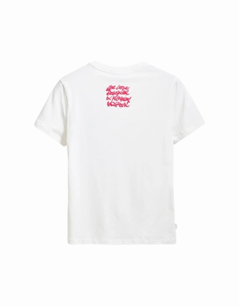 Printed Round Neck Short Sleeve T-shirt Women - White Shirts