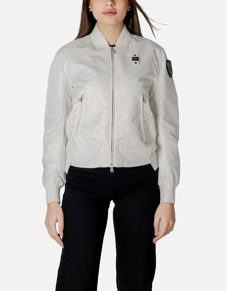 Round Neck Zip-Up Jacket Women - White