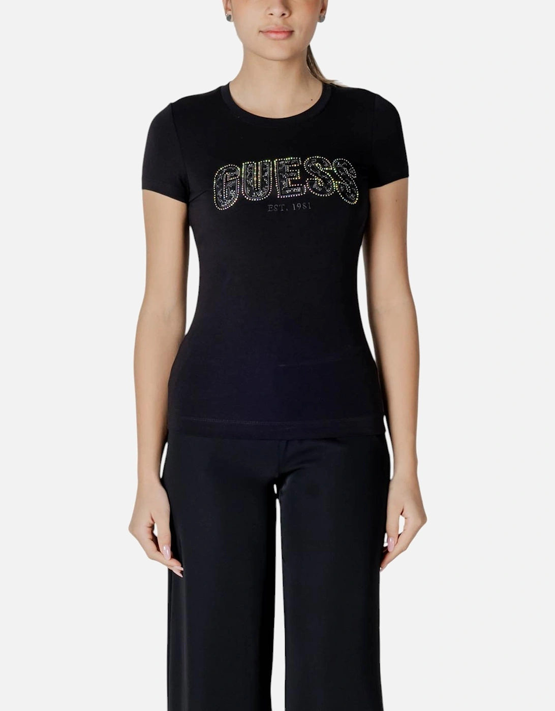 Round Neck Short Sleeve T-Shirt Women - Black Shirts, 4 of 3