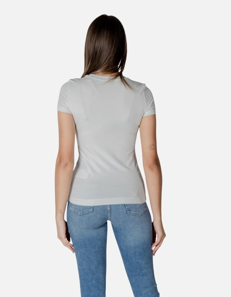Round Neck Short Sleeve Cotton-Blend T-Shirt Women - Light Blue Shirts