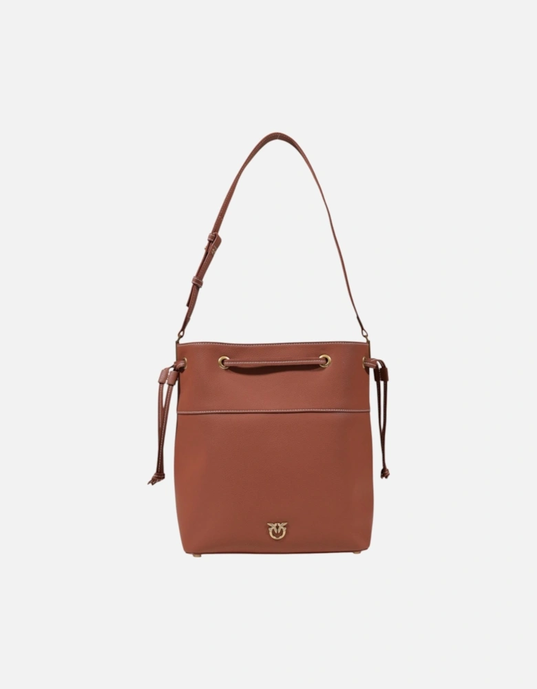 Leather Shoulder Bag with Zip Fastening Women - Brown