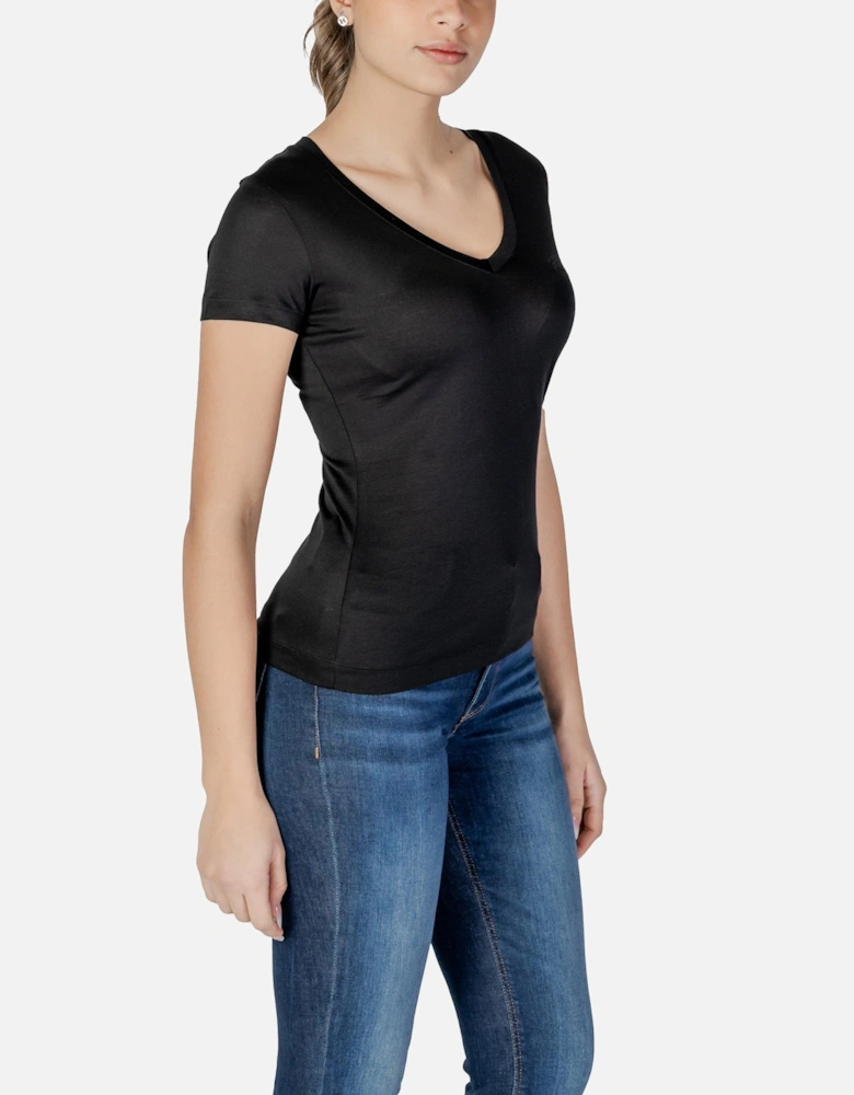 V-Neck Short Sleeve Lyocell Shorts Women - Black Shirts