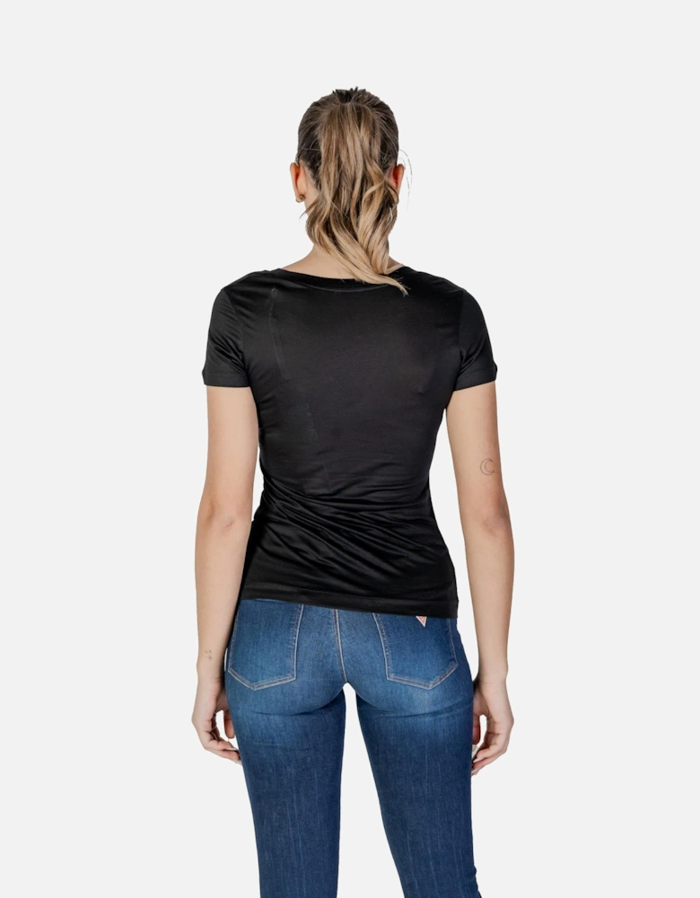 V-Neck Short Sleeve Lyocell Shorts Women - Black Shirts