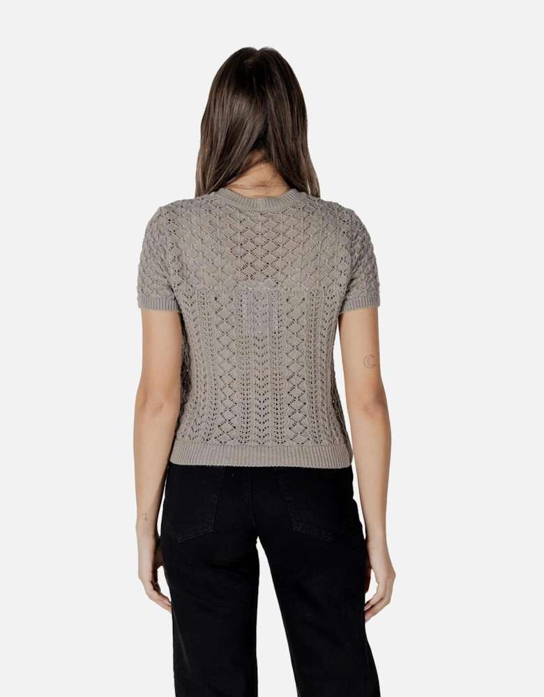 Plain Round Neck Short Sleeve T-shirt Women - Brown Shirts