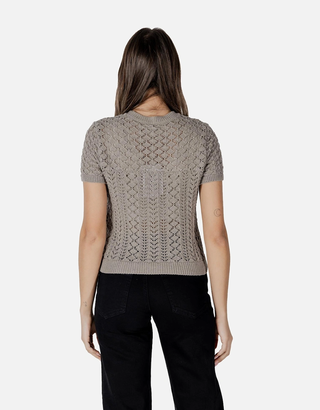 Plain Round Neck Short Sleeve T-shirt Women - Brown Shirts