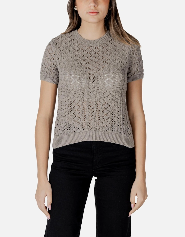 Plain Round Neck Short Sleeve T-shirt Women - Brown Shirts
