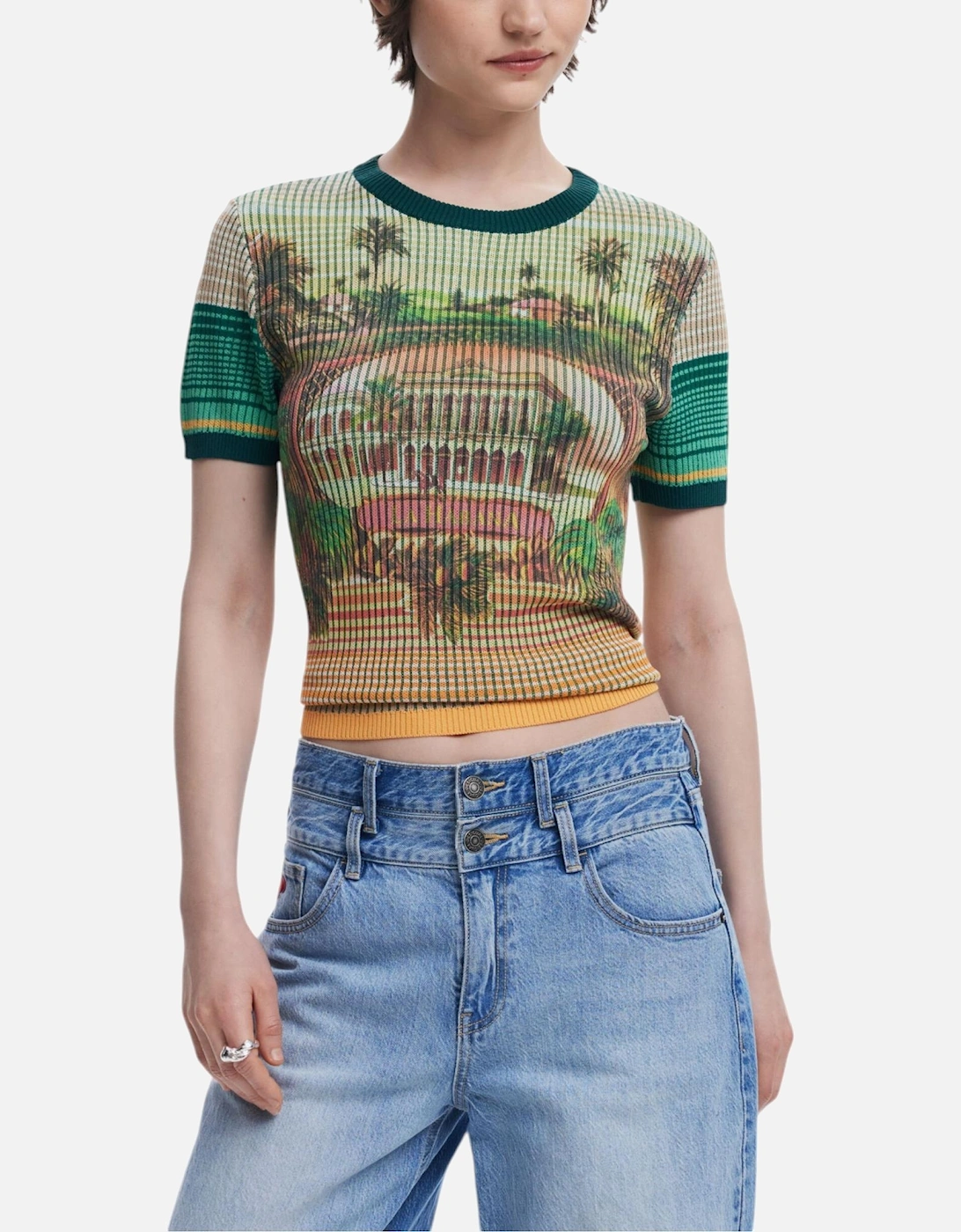 Printed Round Neck Short Sleeve T-shirt Women - Green Shirts, 4 of 3