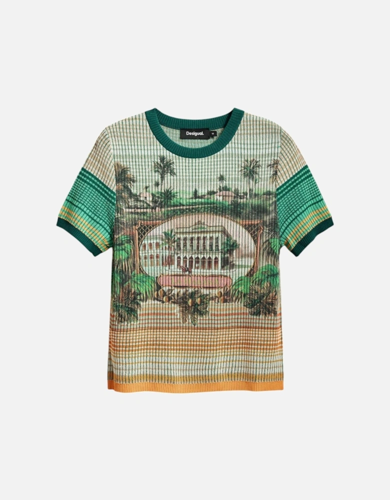 Printed Round Neck Short Sleeve T-shirt Women - Green Shirts