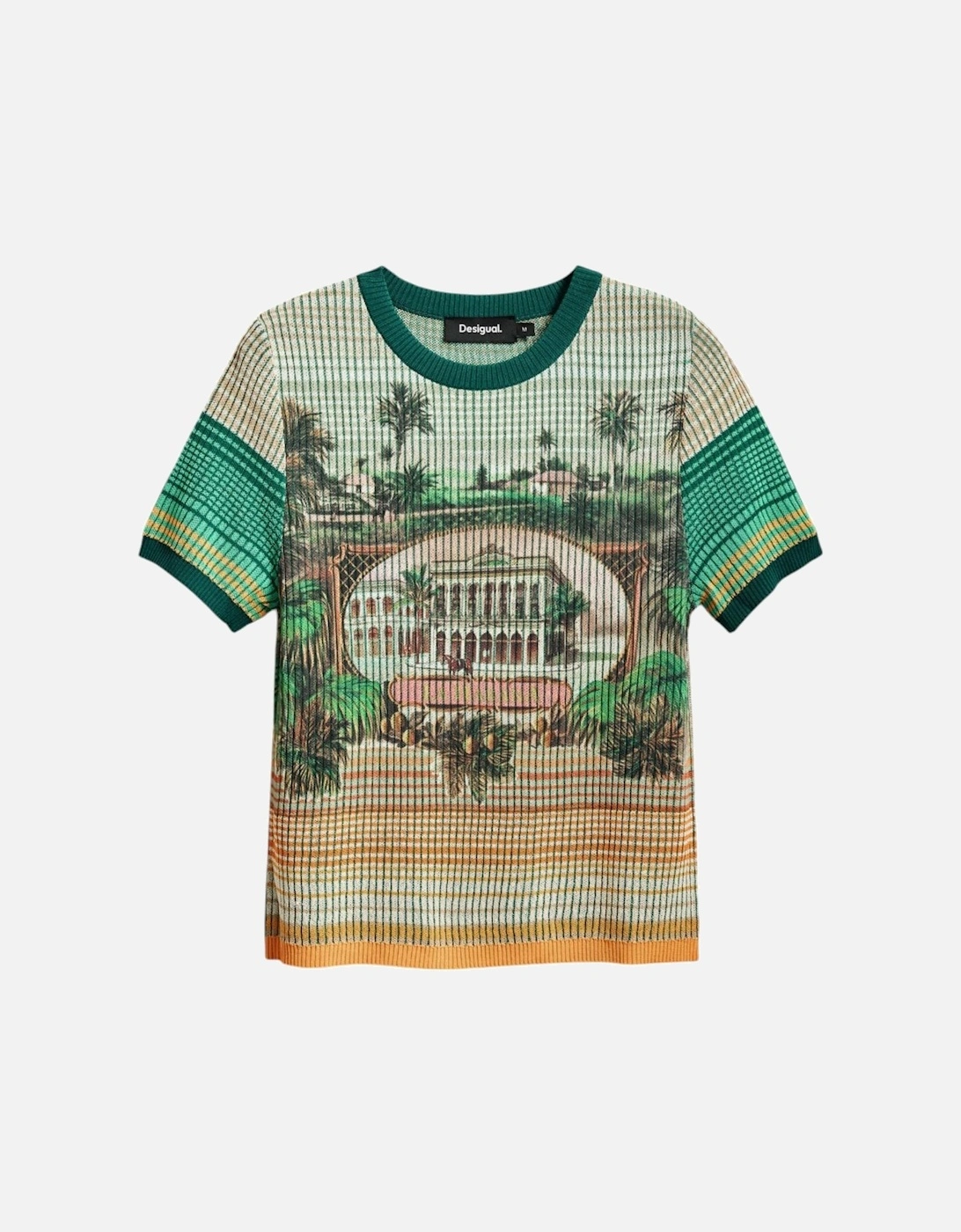 Printed Round Neck Short Sleeve T-shirt Women - Green Shirts