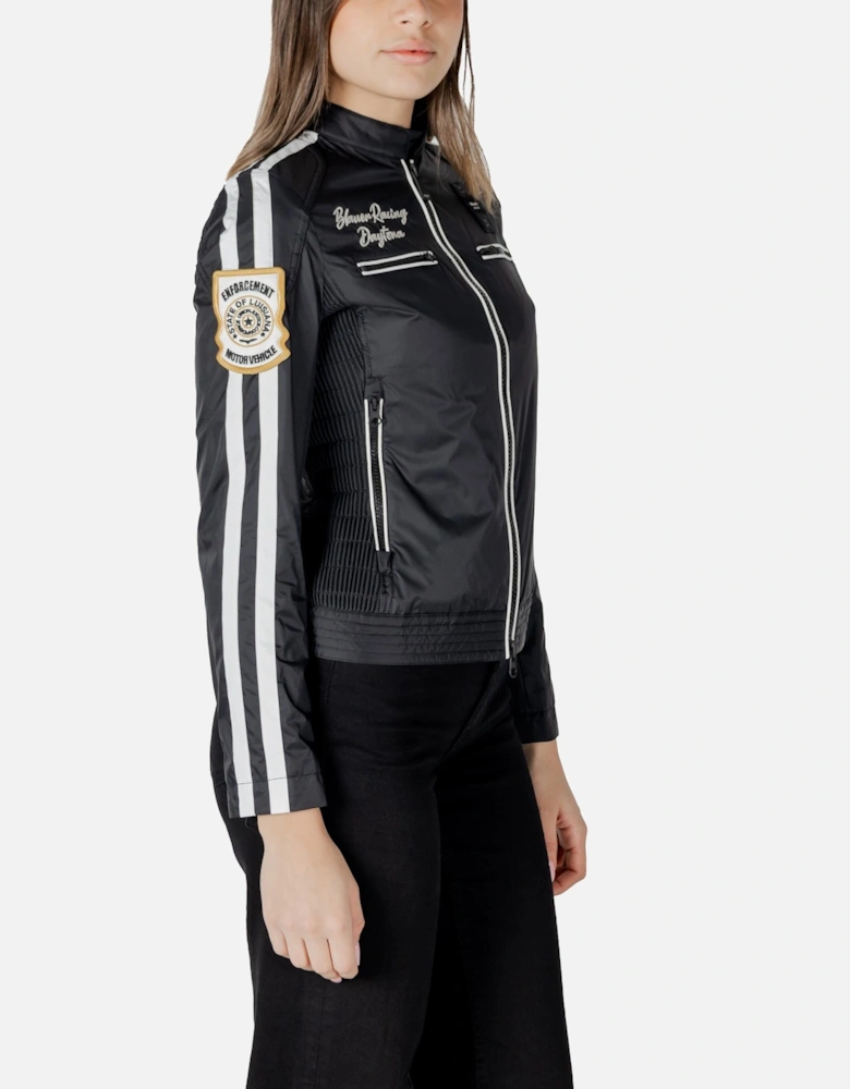 Printed Zip-Up Long Sleeve Jacket Women - Black Jackets
