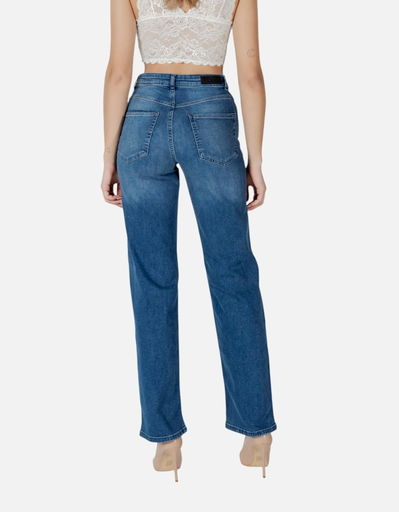 Plain Zip Fastening Jeans with Pockets Women - Blue