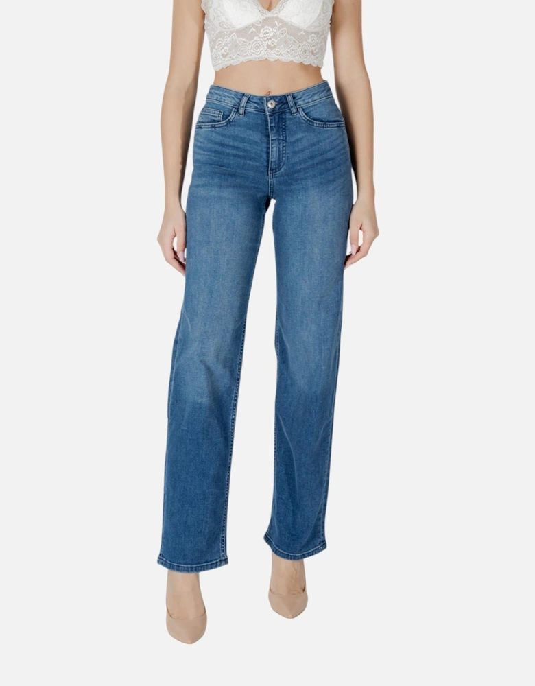 Plain Zip Fastening Jeans with Pockets Women - Blue