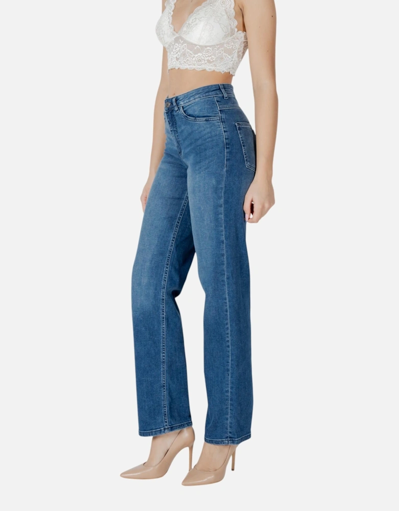 Plain Zip Fastening Jeans with Pockets Women - Blue