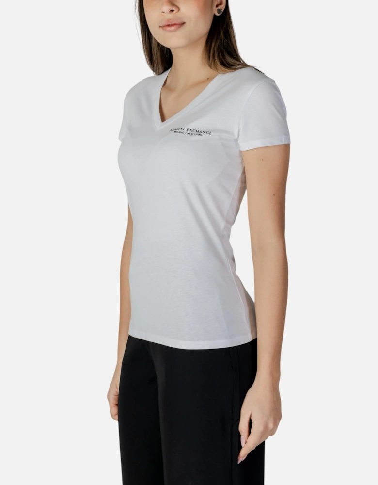 Printed V-Neck Cotton T-Shirt Women - White Shirts