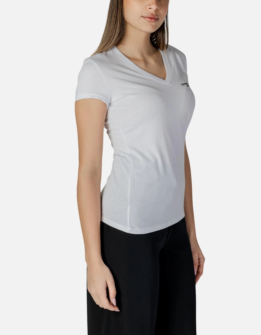 Printed V-Neck Cotton T-Shirt Women - White Shirts