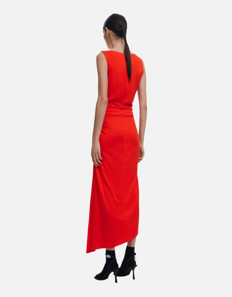Floral Sleeveless Boat Neck Dress Women - Red Dresses