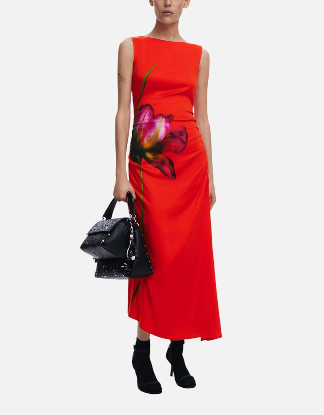Floral Sleeveless Boat Neck Dress Women - Red Dresses, 4 of 3