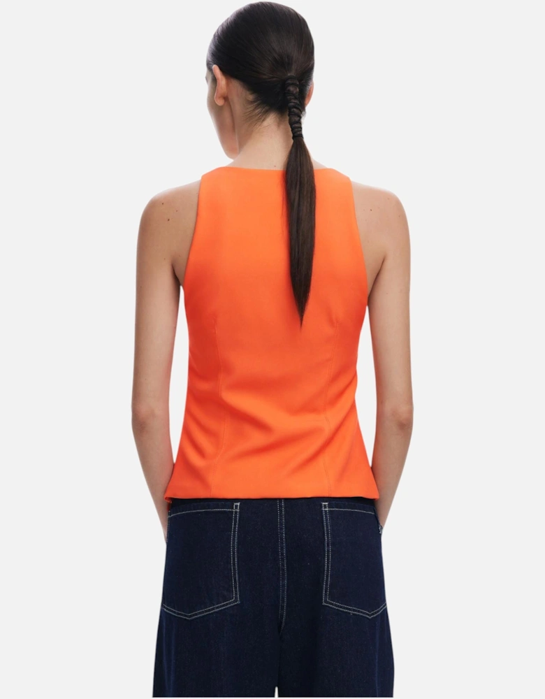Floral Sleeveless V-Neck Top Women - Orange