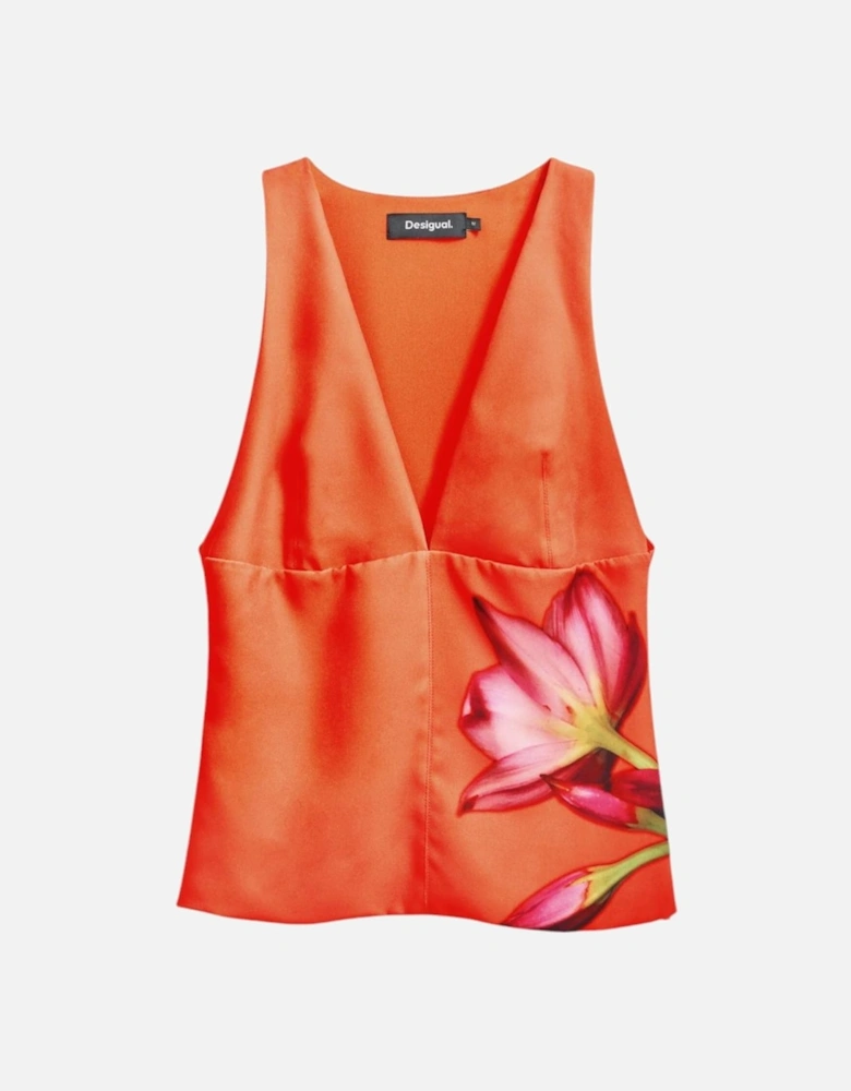 Floral Sleeveless V-Neck Top Women - Orange