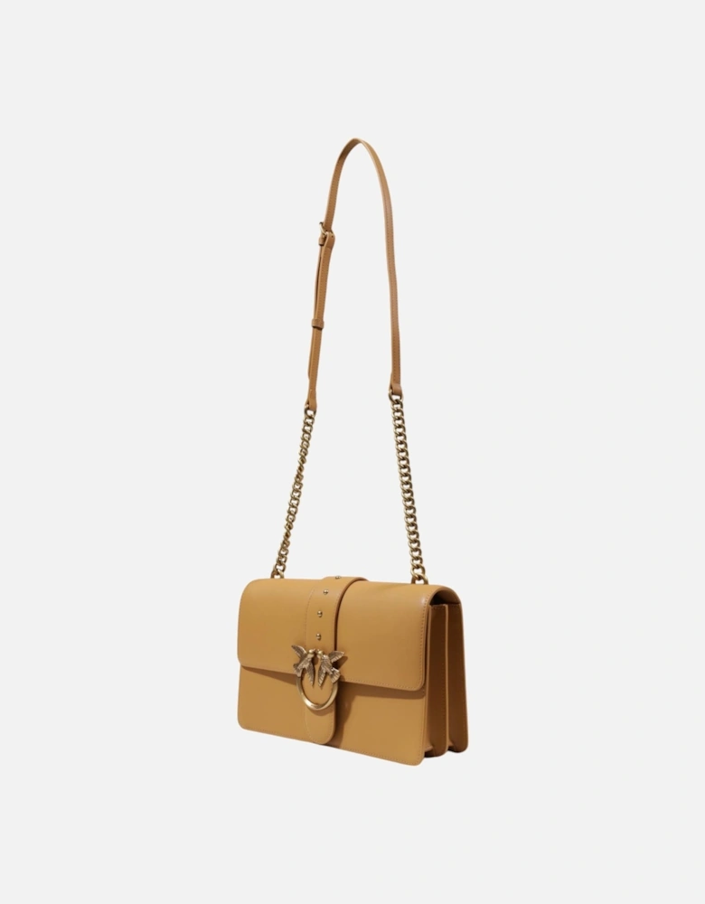 Leather Shoulder Bag with Clip Fastening Women - Beige