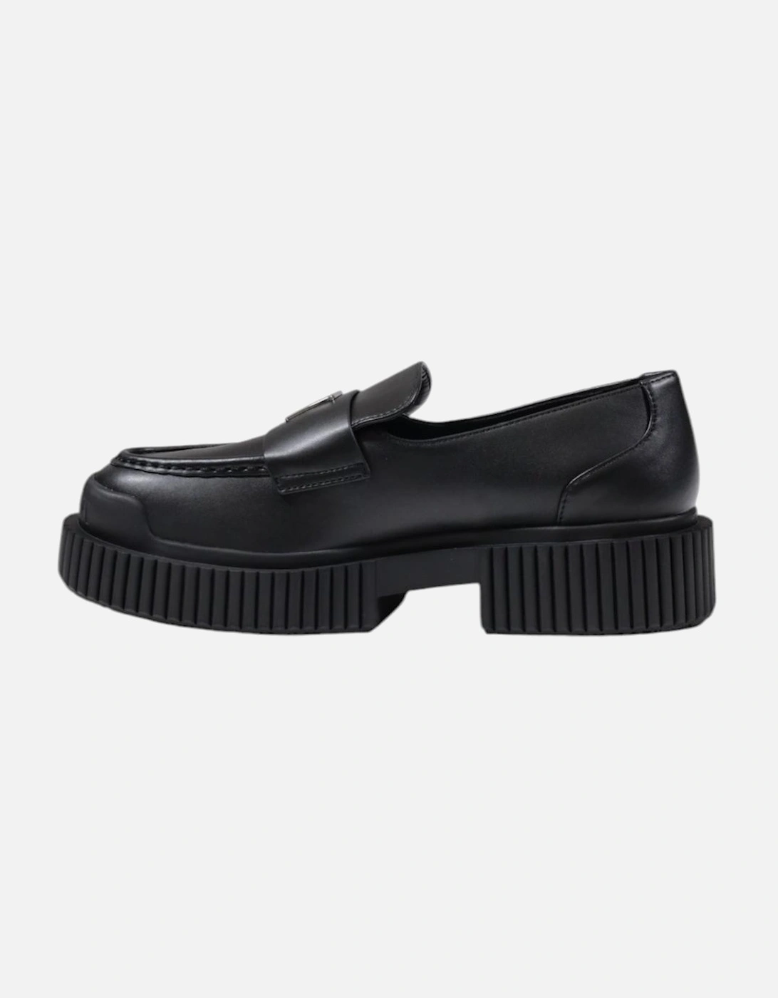 Leather Moccasin with Rubber Sole Women - Black Running Shoes