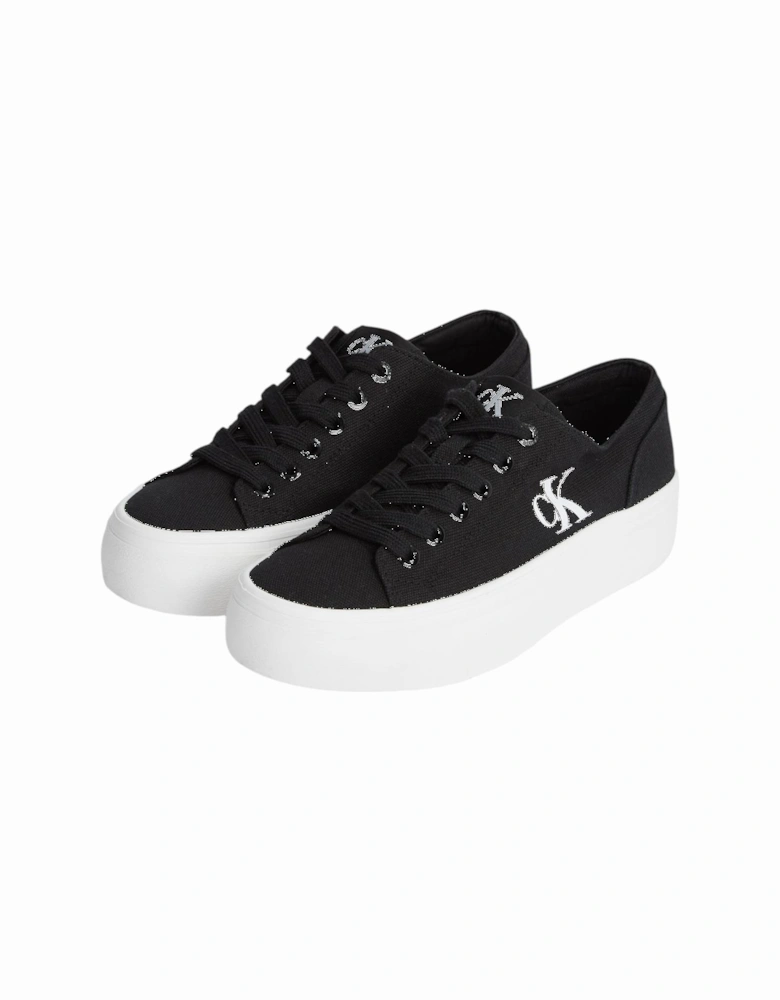 Lace-Up Leather Lined Cotton Sneakers Women - Black