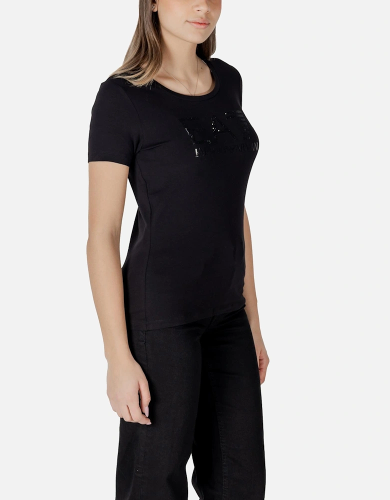 Short Sleeve Round Neck Printed T-Shirt Women - Black Shirts