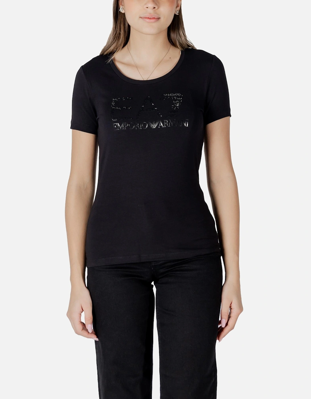 Short Sleeve Round Neck Printed T-Shirt Women - Black Shirts, 4 of 3