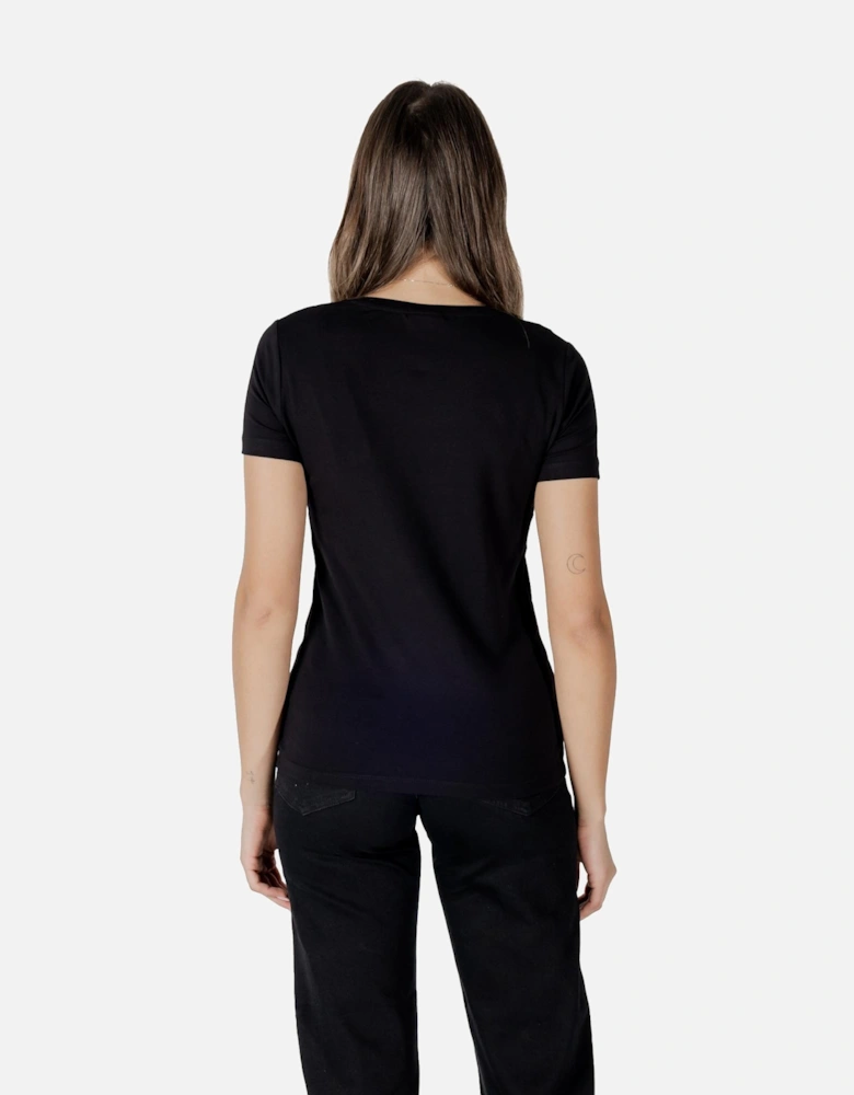 Short Sleeve Round Neck Printed T-Shirt Women - Black Shirts