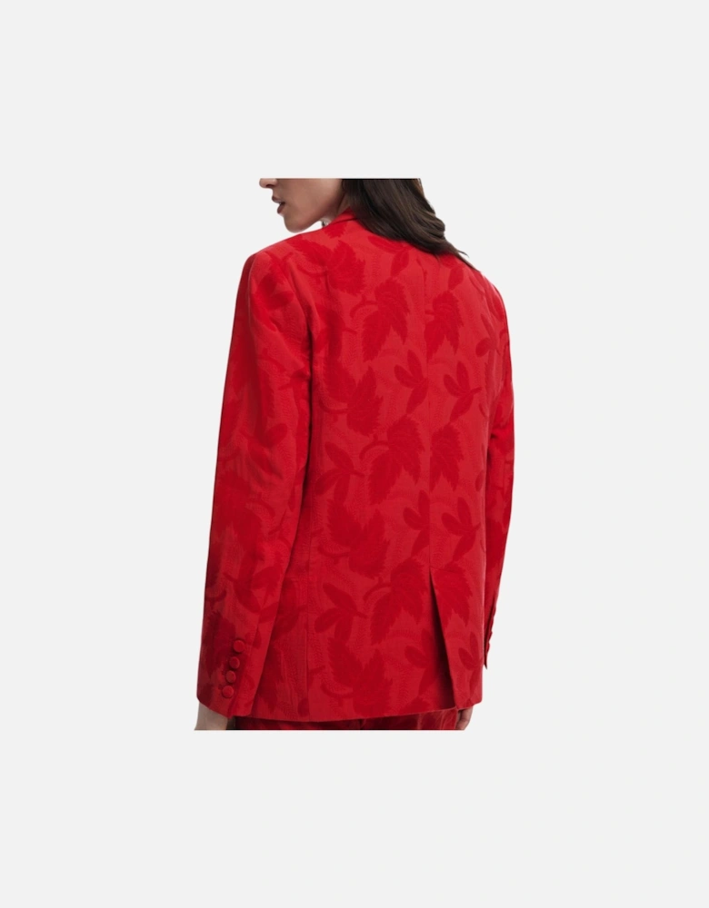 Plain Lapel Collar Buttoned Blazer Women - Red