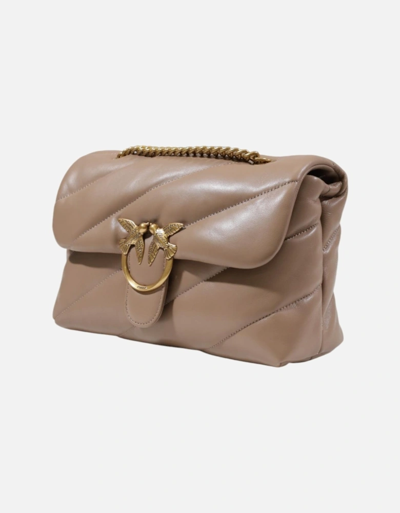 Plain Leather Shoulder Bag with Clip Fastening Women - Beige