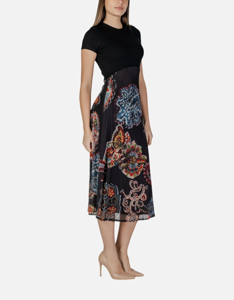 Printed Slip-On Dress with Short Sleeves Women - Black Dresses