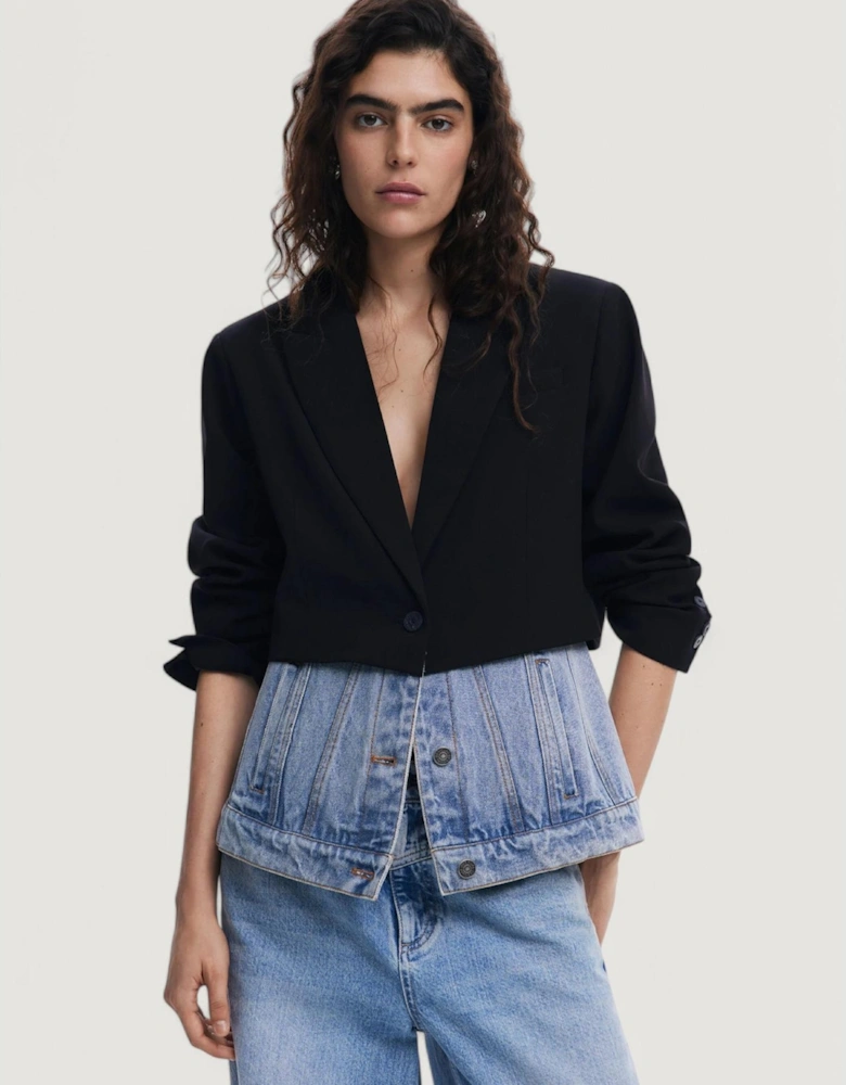 Lapel Collar Button-Up Jacket Women - Black Jackets