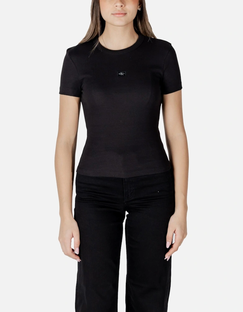 Plain Round Neck Short Sleeve T-Shirt Women - Black Shirts