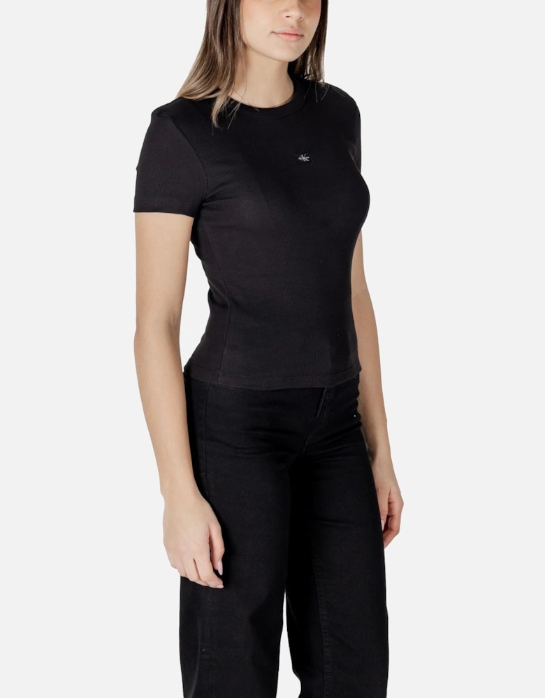 Plain Round Neck Short Sleeve T-Shirt Women - Black Shirts