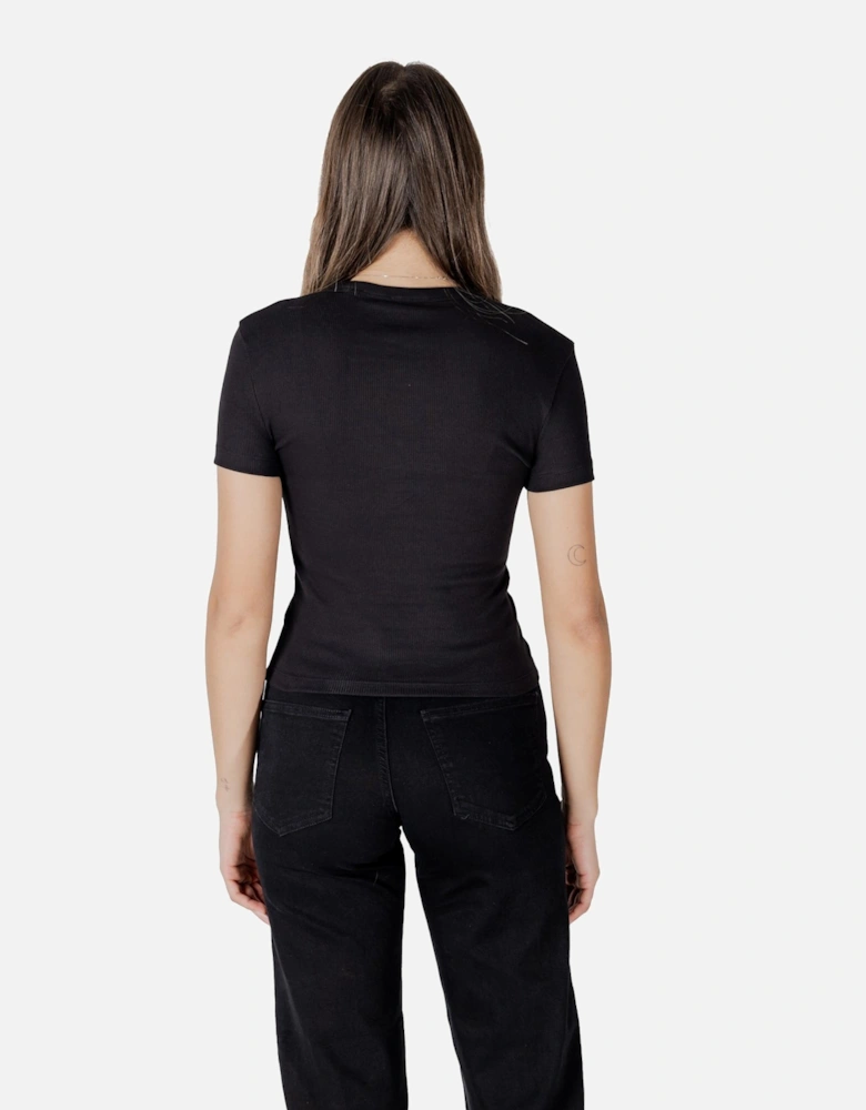 Plain Round Neck Short Sleeve T-Shirt Women - Black Shirts