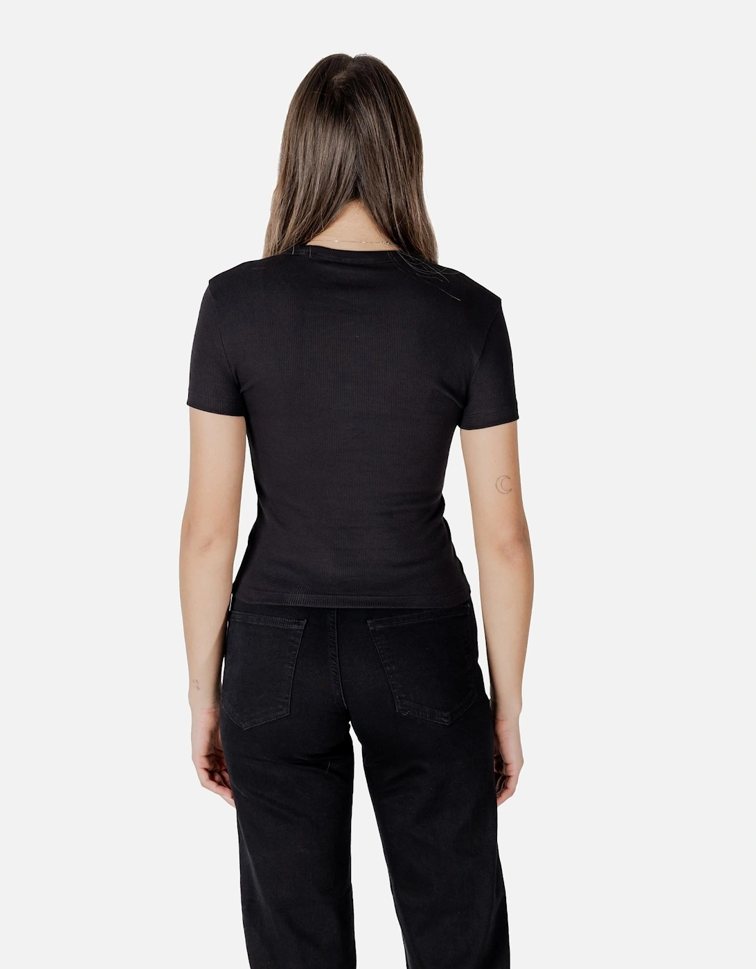Plain Round Neck Short Sleeve T-Shirt Women - Black Shirts