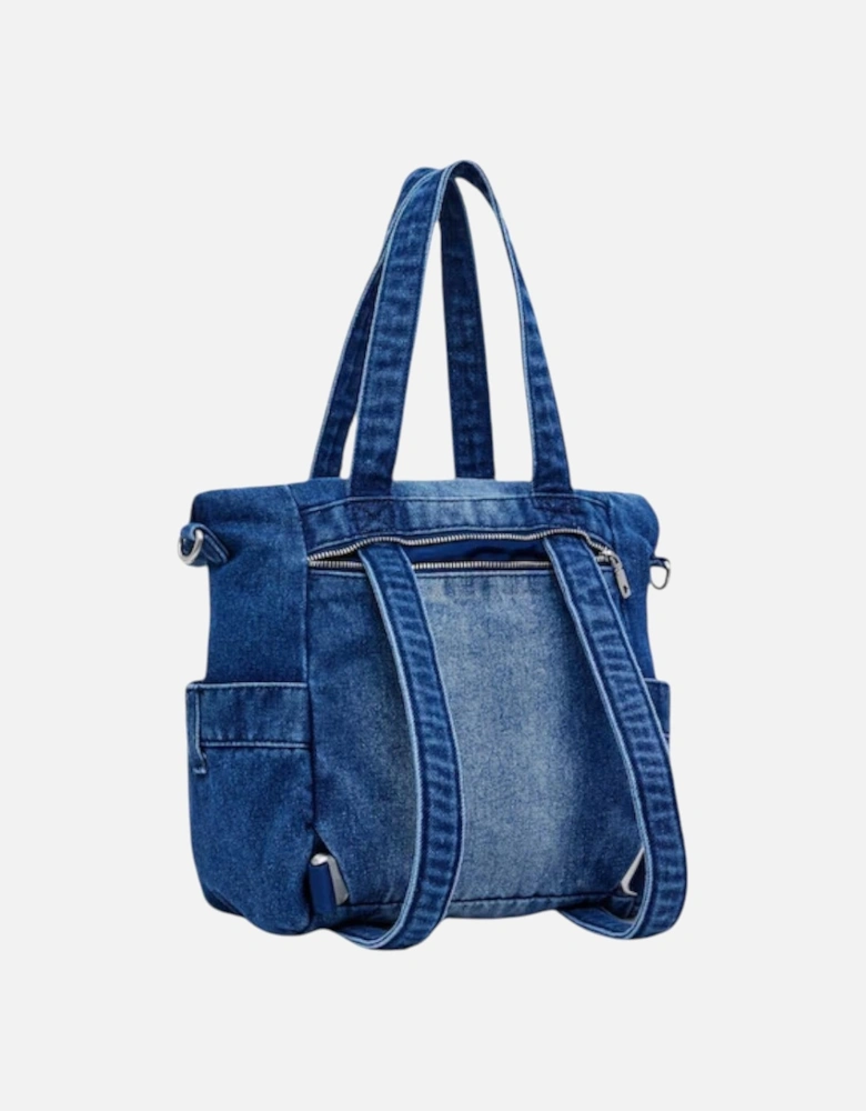 Convertible Handbag Rucksack with Zip and Front Pockets Women - Blue