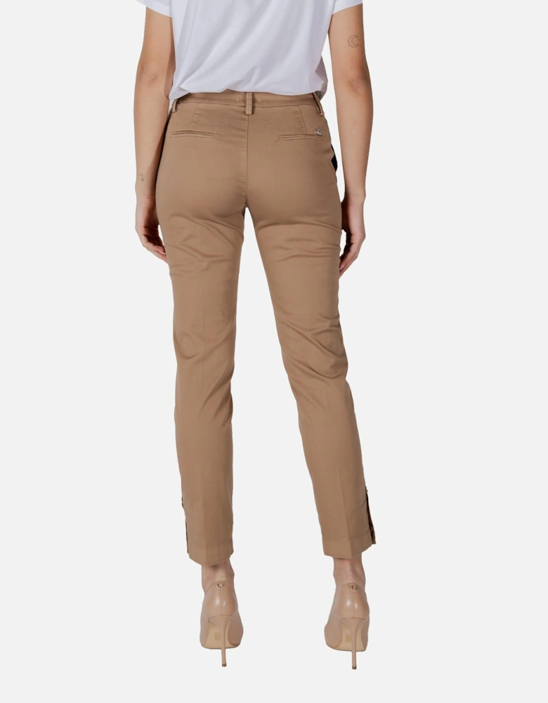 Plain Zip and Button Trousers with Pockets Women - Beige Pants