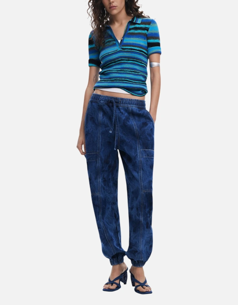 Lace-Up Plain Jeans with Side Pockets Women - Blue