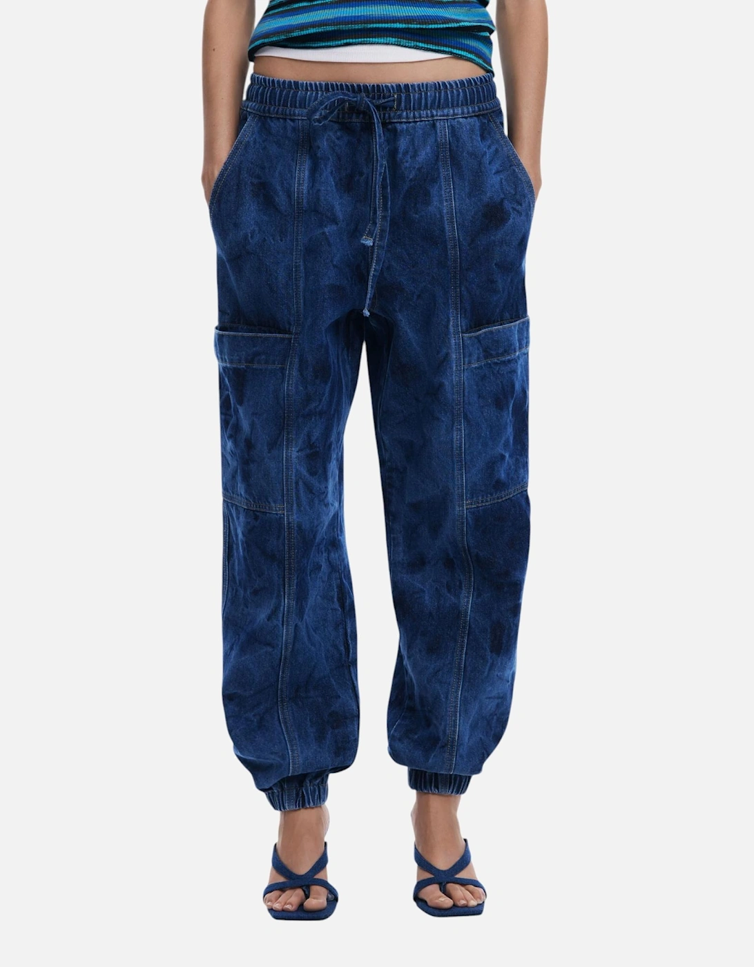 Lace-Up Plain Jeans with Side Pockets Women - Blue, 4 of 3