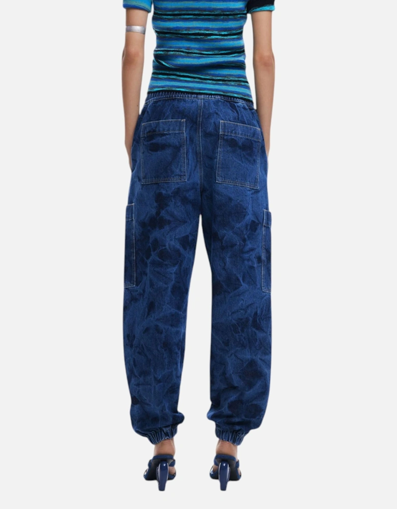 Lace-Up Plain Jeans with Side Pockets Women - Blue