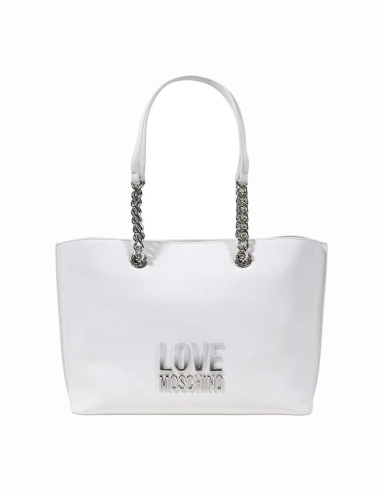 Handbag with Zip Fastening and Plain Pattern Women - White Bags