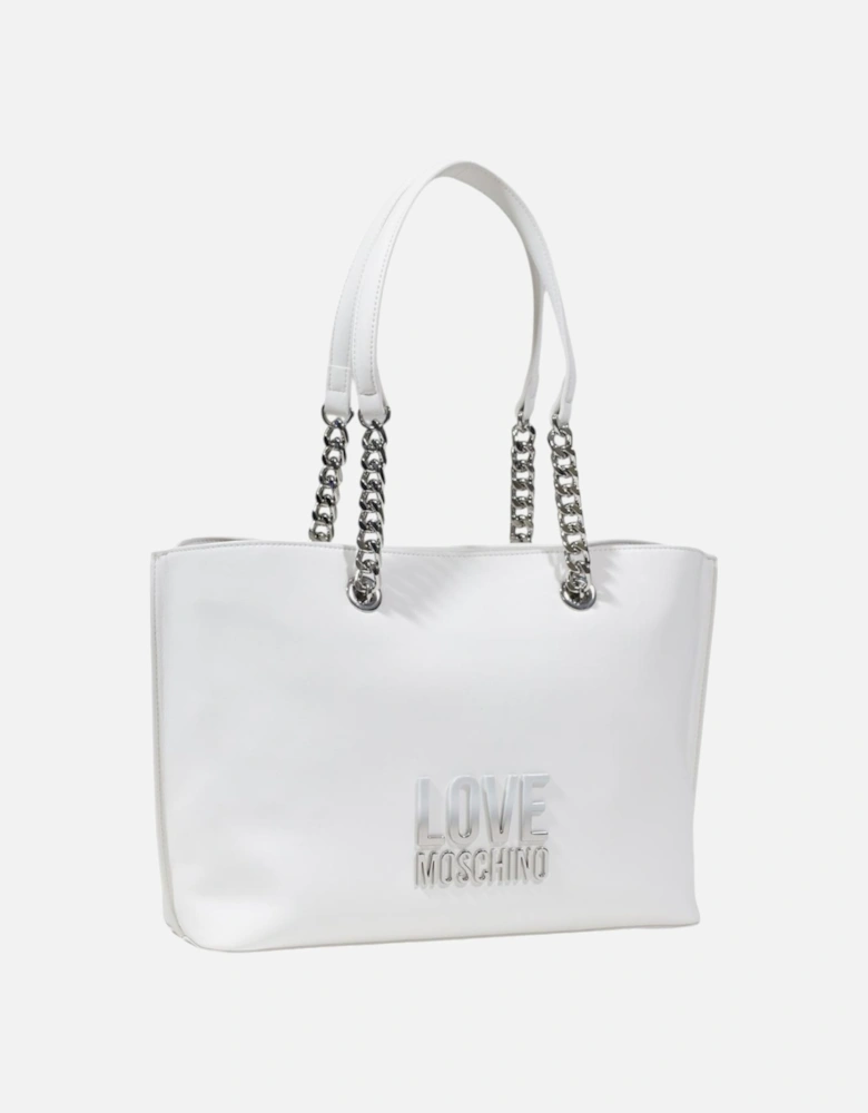 Handbag with Zip Fastening and Plain Pattern Women - White Bags