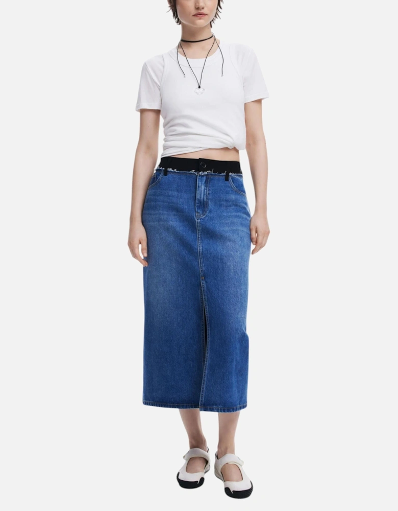 Plain Zip and Button Skirt Women - Blue