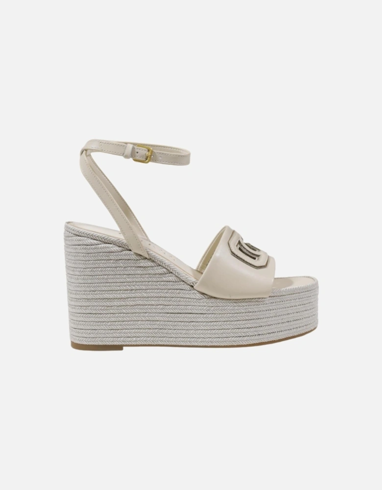 Wedge Sandals with Buckle and Bow Women - Beige Wedges