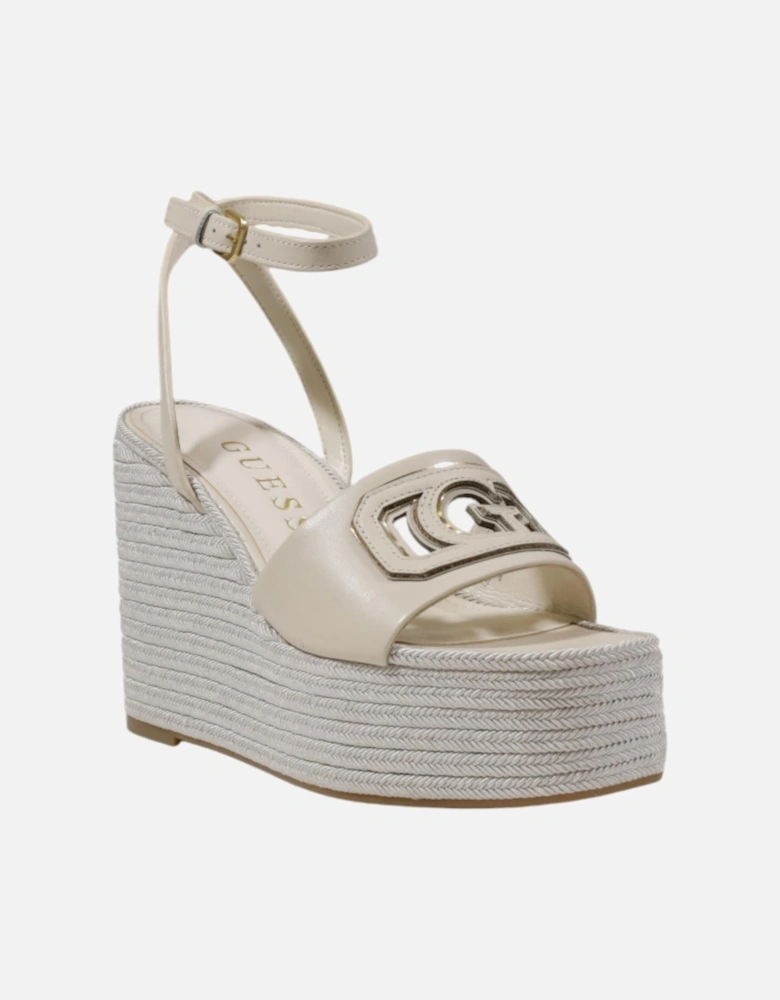 Wedge Sandals with Buckle and Bow Women - Beige Wedges